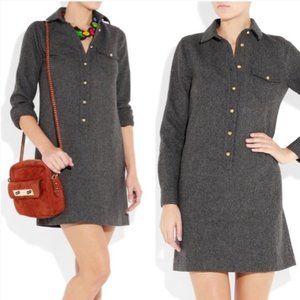 J Crew Herringbone 100% Wool Lined Gray Dress Size 4 Shirt Long Sleeve Dress